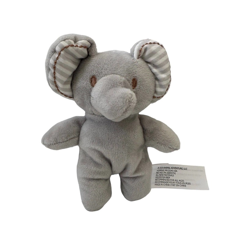 Animal Adventure Walmart Gray Elephant White Stripe Ears Baby Rattle Toy Plush